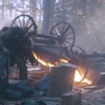 An ambushed, burning wagon set for SALEM.